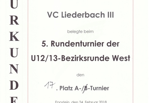 Urkunde U13 VCL 3